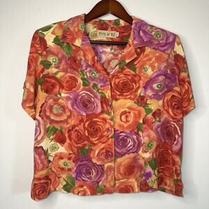 VTG Jams World Floral Hawaiian Button-Up Potpourri Shoulder Pads Womens Shirt XL